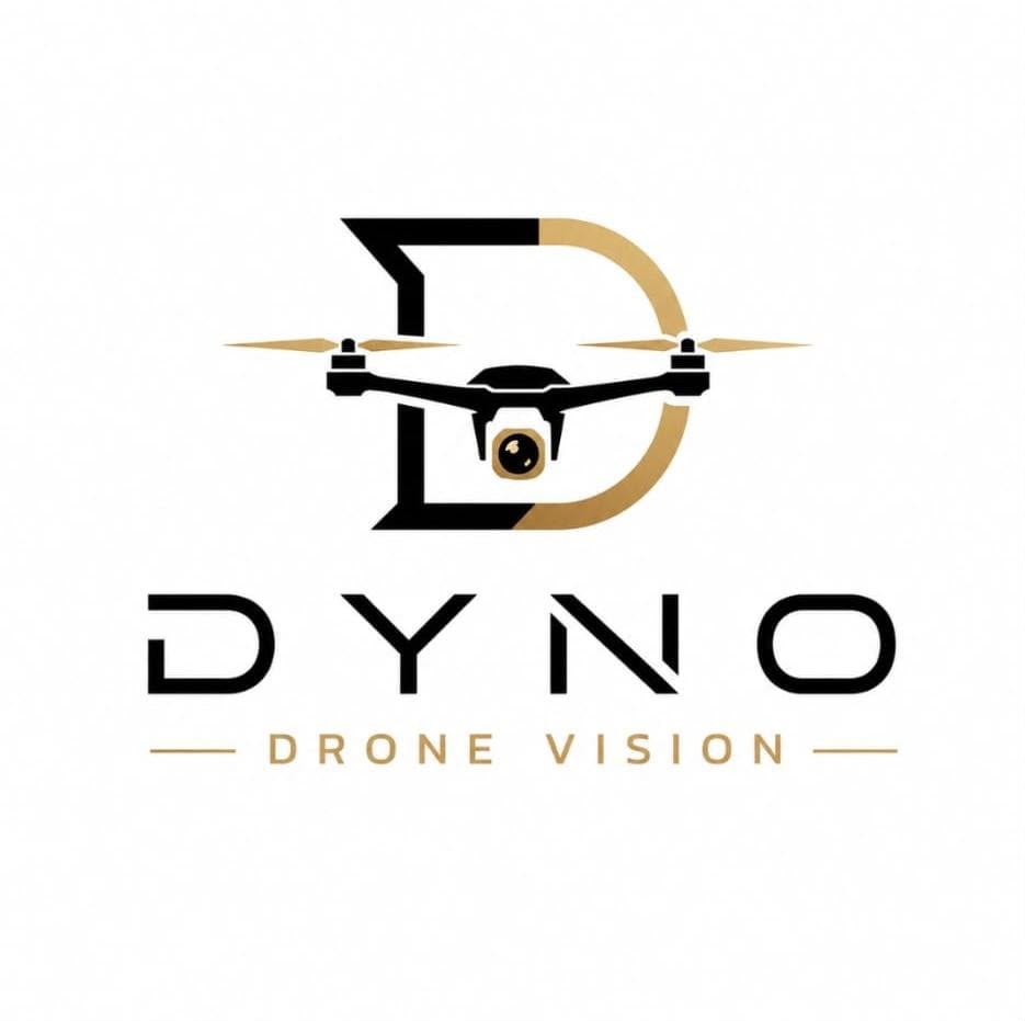 DyNo Drone Vision — zwart en goud logo met drone